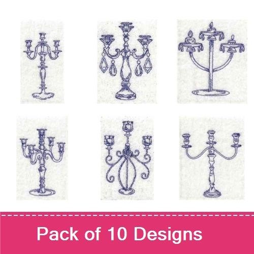 Redwork Candelabra Embroidery Bundle – Elegant Candelabra Design 1, Elegant Candelabra Design 2, & More (10 Designs)