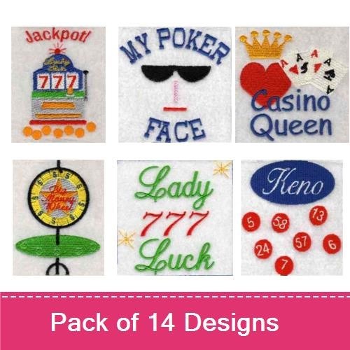 Casino & Card Games Embroidery Designs Bundle – Blackjack Queen, Poker Face, Jackpot & More (14 Designs)