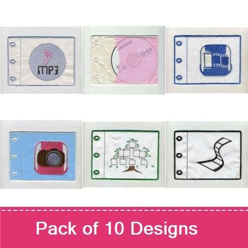 Music and Media Icons Embroidery Designs Bundle – Guitar, CD, MP3, Music Note & More (10 Designs)