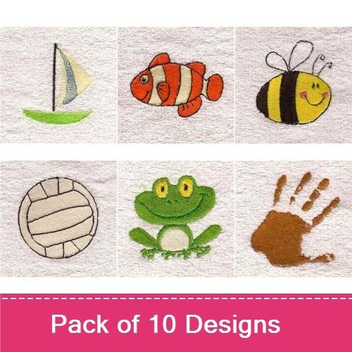 Sailboat, Clownfish & Bee Embroidery Bundle – Fun Designs (10 Designs)