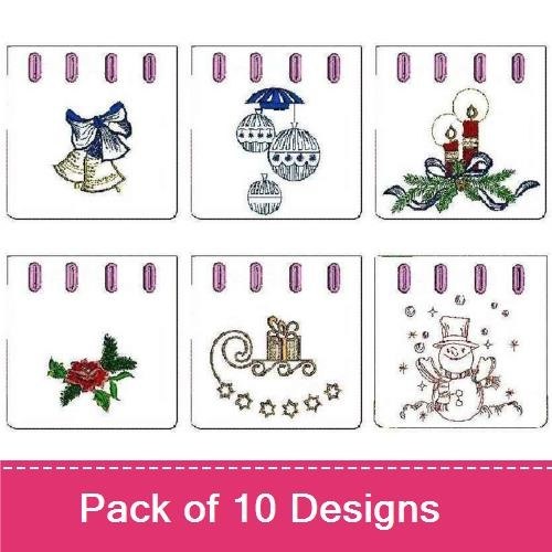 Classic Holiday Embroidery Designs Bundle – Candles with Holly, Snowman, Christmas Tree & More (10 Designs)