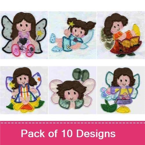 Applique Cute Fairy Friends Embroidery Bundle – Fairy with Wand, Fairy with Flowers, Fairy with Butterfly & More (10 Designs)
