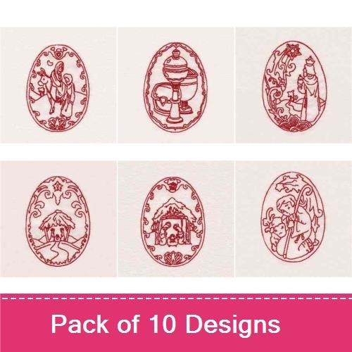Redwork Nativity Scenes Embroidery Designs Bundle – Nativity Family, Mary and Baby Jesus, Joseph & More (10 Designs)