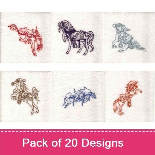 Decorative Redwork Cowboy Horses