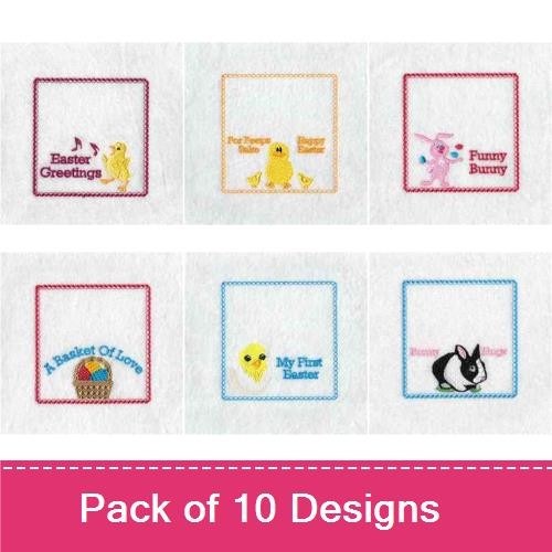 Easter-themed Embroidery Designs Bundle – Easter Egg with Dog, Happy Easter with Bunny, Chick with Egg & More (10 Designs)