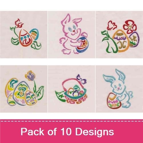 Easter Bunny & Eggs Embroidery Designs Bundle – Bunny with Egg, Floral Easter Egg, Playful Bunny & More (10 Designs)
