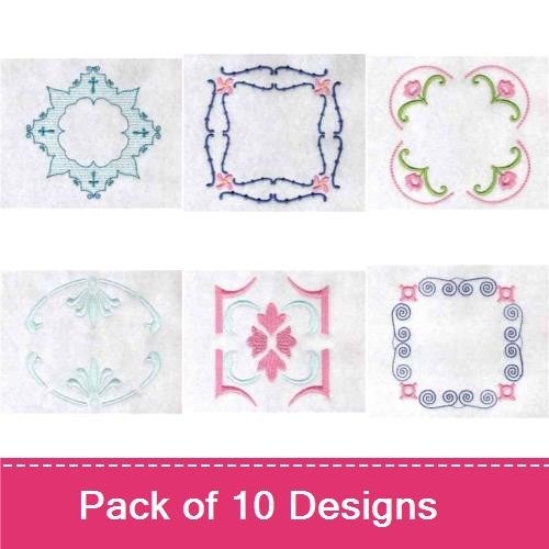 Elegant Vintage Embroidery Designs Bundle – Floral Square, Geometric Star, Floral Frame & More (10 Designs)
