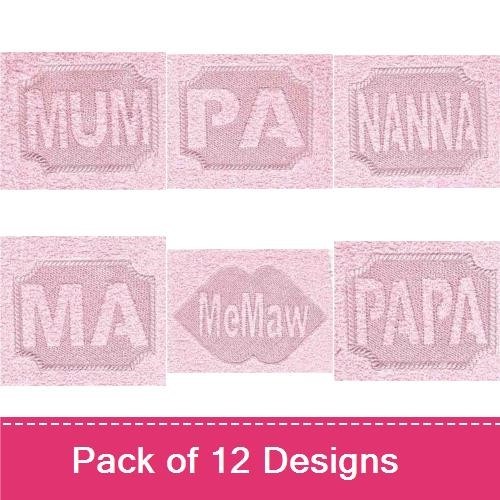Family Names Embroidery Designs Bundle – MUM, NANNA, PA, MA & More (11 Designs)
