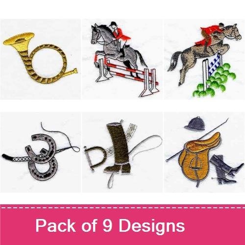 Equestrian Embroidery Designs Bundle – Horse Jumping, Rider on Horse, Saddles & More (9 Designs)