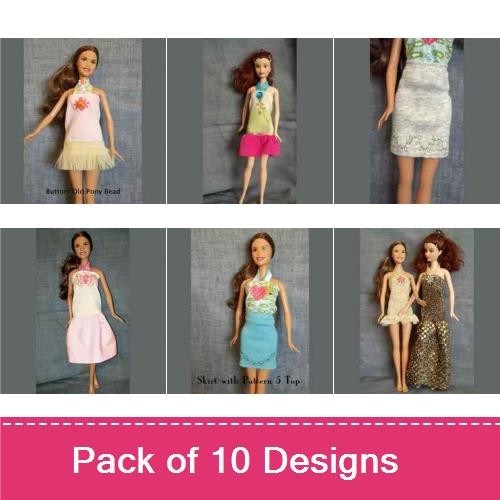 Doll Dresses Embroidery Designs Bundle – Pink Dress with Tulle Skirt, White Dress with Floral Design, & More (10 Designs)