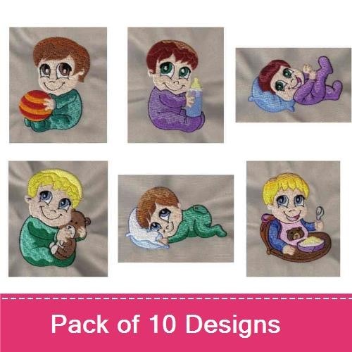 Cute Baby Moments Embroidery Designs Bundle – Crawling Baby, Laughing Baby, Sleeping Baby & More (10 Designs)