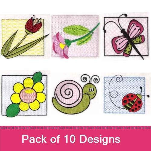 Garden Embroidery Designs Bundle – Flower with Swirls, Tulip, Sunflower & More (10 Designs)