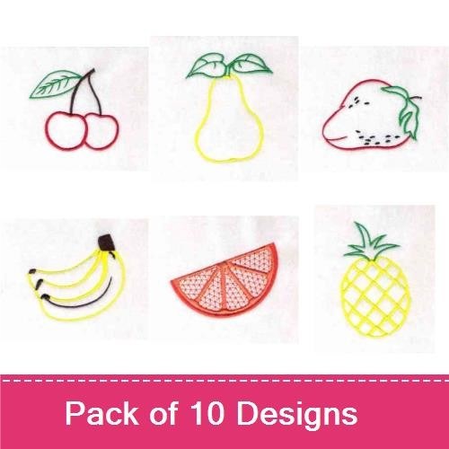 Redwork Fresh Fruit Embroidery Designs Bundle – Cherry, Pear, Strawberry & More (10 Designs)