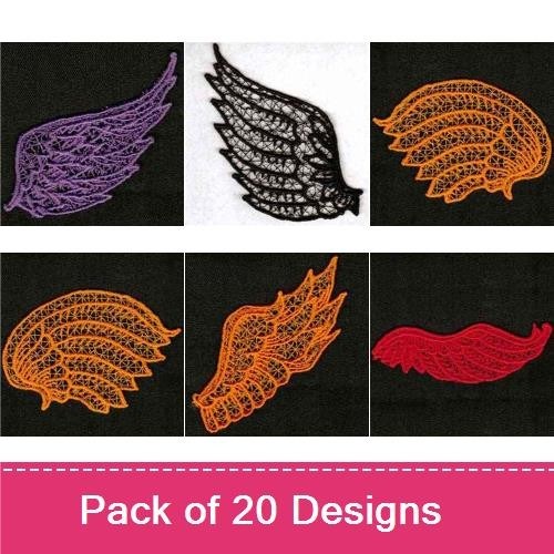 FSL Colorful Angel Wings Embroidery Designs Bundle – Red, Blue, Black & More (20 Designs)