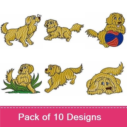 Golden Retriever Embroidery Bundle – Playful Dog Designs (10 Designs)