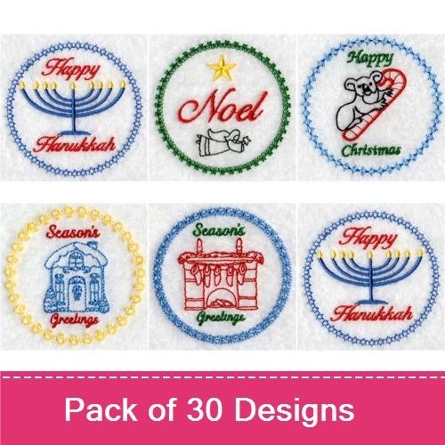 Hanukkah Celebration Embroidery Designs Bundle – Happy Hanukkah Menorah, Holiday Greetings, & More (30 Designs)