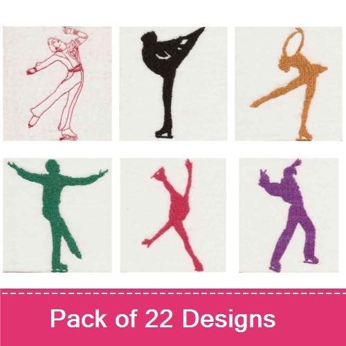 Redwork Figure Skating Silhouettes Embroidery Designs Bundle – Skating Dancer 1, Skating Dancer 2, Ice Skater & More (22 Designs)