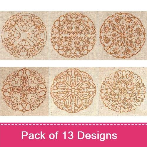Redwork Elegant Mandala Embroidery Designs Bundle – Mandala Design 1, Mandala Design 2, Mandala Design 3 & More (13 Designs)