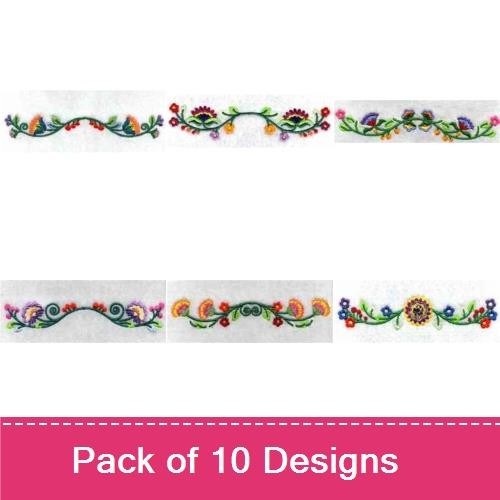 Colorful Floral Border Embroidery Designs Bundle – Colorful Floral Border 1, 2, 3 & More (10 Designs)
