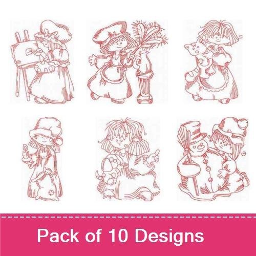 Girl Embroidery Bundle – Winter & Holiday Themes (10 Designs)