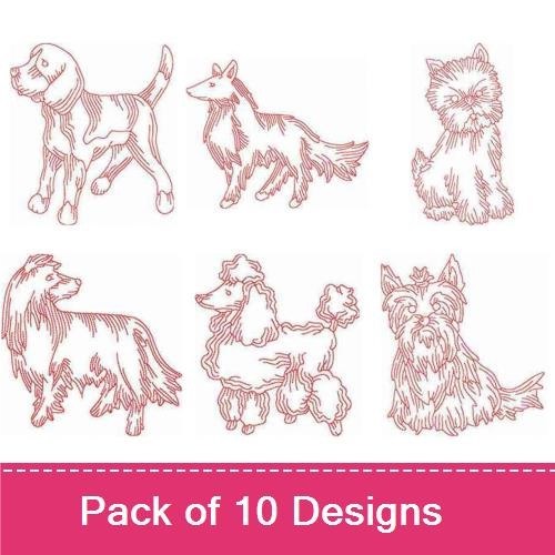 Dog & Fox Embroidery Bundle – Yorkshire Terrier, Collie & Poodle (10 Designs)