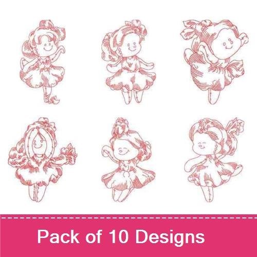 Redwork Ballerina Girls Embroidery Designs Bundle – Ballerina Girl with Bow, Ballerina Girl with Flower, & More (10 Designs)