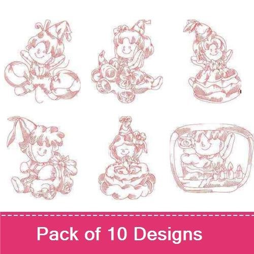 Redwork Birthday Clown Embroidery Designs Bundle – Clown with Balloons, Clown with Cake, Waving Clown & More (10 Designs)