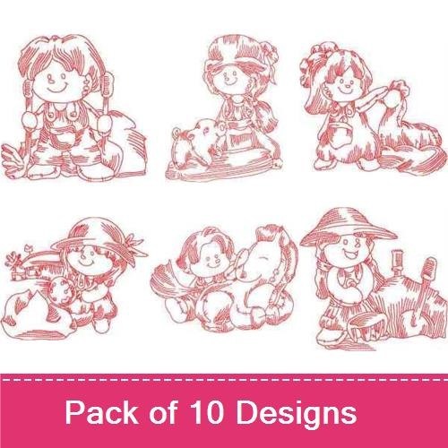 Childhood Memories Embroidery Bundle – Adorable Kids & Pets (10 Designs)