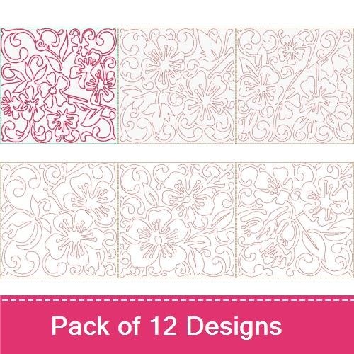 Redwork Floral Embroidery Designs Bundle – Floral Swirl, Ornate Flower Cluster, Delicate Blossom & More (12 Designs)