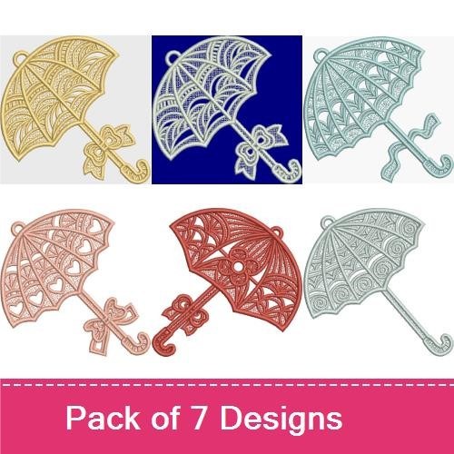 FSL Elegant Lace Umbrellas Embroidery Bundle – Umbrella with Bow, Umbrella in Gold, Umbrella in Red & More (7 Designs)