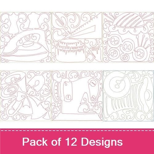 Redwork Vintage Sewing & Music Instruments Embroidery Designs Bundle – Sewing Machine, Guitar, Violin & More (12 Designs)