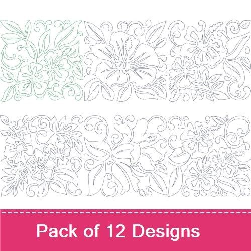 Redwork Hibiscus Floral Embroidery Designs Bundle – Hibiscus Flower with Swirls, Large Hibiscus with Swirls, & More (12 Designs)