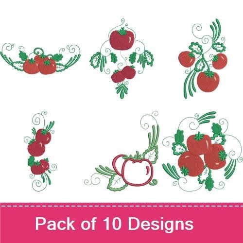 Tomato Garden Embroidery Designs Bundle – Tomato Cluster, Tomato Vine with Leaves, Single Tomato & More (10 Designs)