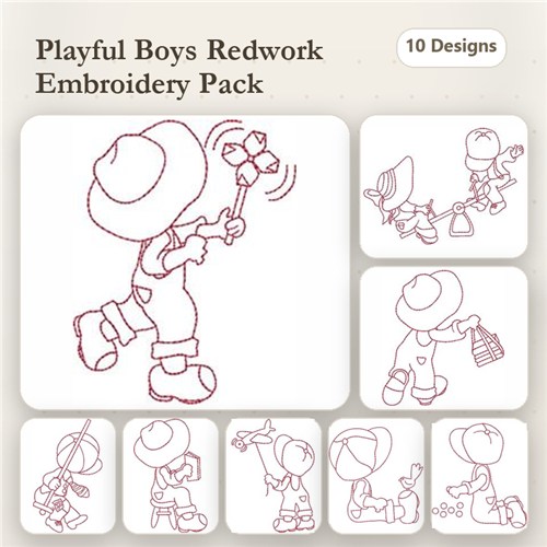 Redwork Boys Playing