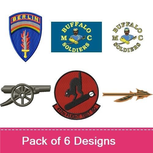 Military and Historical Patches Embroidery Bundle – Berlin Patch, Buffalo Soldiers Patch, Cannon Design & More (6 Designs)