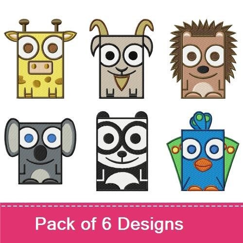 Cute Animal Faces Embroidery Bundle – Giraffe Face, Goat Face, Hedgehog Face & More (6 Designs)