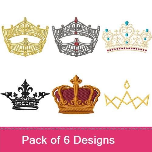 Crown Embroidery Designs Bundle – Elegant Crown 1, Elegant Crown 2, Gem Crown & More (6 Designs)