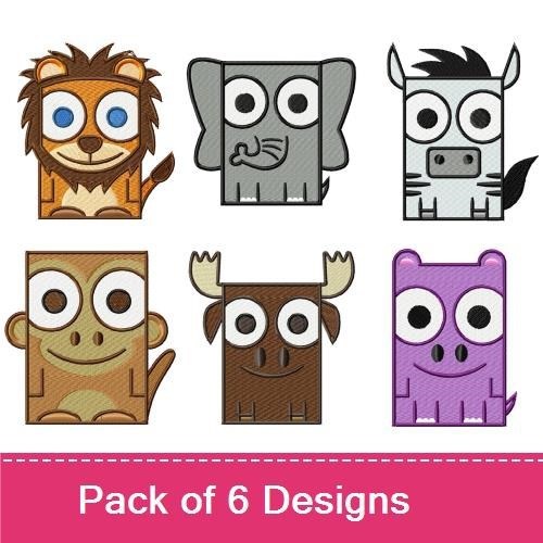 Cute Animal Faces Embroidery Designs Bundle – Lion Face, Elephant Face, Horse Face & More (6 Designs)