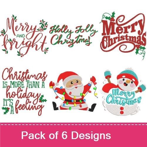 Christmas Sentiments & Santa Embroidery Designs Bundle – Merry and Bright, Holly Jolly Christmas & More (6 Designs)