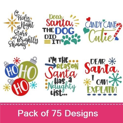 Christmas Holiday Sentiments Embroidery Designs Bundle – Christmas Bell, Hark! The Herald Angels Sing, & More (75 Designs)