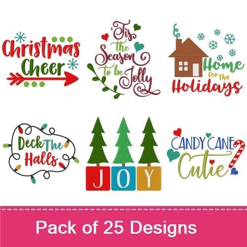 Christmas Sentiments Embroidery Designs Bundle – 'Tis the Season, Warm Winter Wishes, Peace on Earth & More (25 Designs)