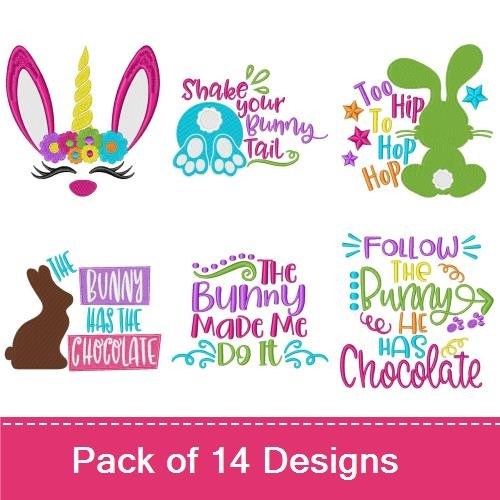 Bunny Themed Sayings Embroidery Designs Bundle – You Are Some Bunny Special, Do the Bunny Hop, & More (14 Designs)
