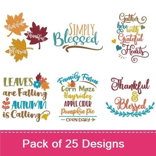 Cozy Fall Sentiments Embroidery Designs Bundle – Fall in Love, Pumpkins, I Love Fall & More (25 Designs)