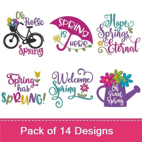 Spring Sentiments Embroidery Designs Bundle – Spring is in the Air, Oh Hello Spring, Welcome Spring & More (14 Designs)