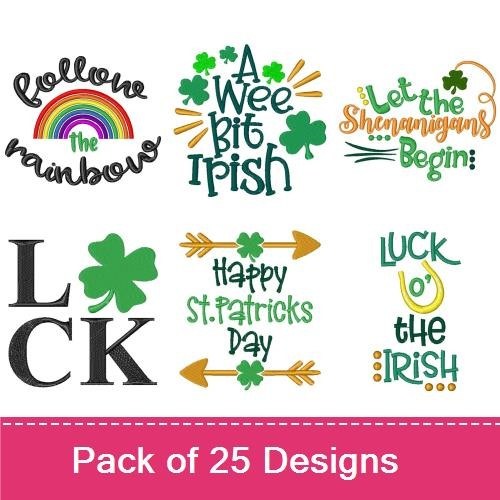 St. Patrick's Day Embroidery Designs Bundle – Kiss Me I'm Irish, Lil' Leprechaun, Rainbow & More (25 Designs)
