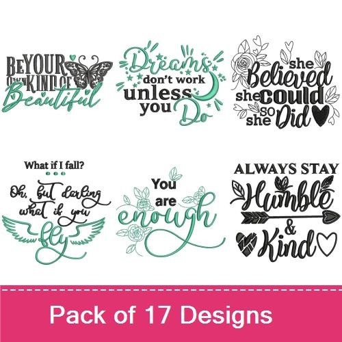 Inspirational Quotes Embroidery Bundle – Motivational Sayings (17 Designs)