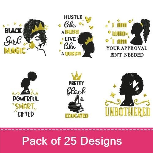 Black Empowerment Quotes Embroidery Designs Bundle – Black Girl Magic, Hustle Like A Boss, & More (25 Designs)