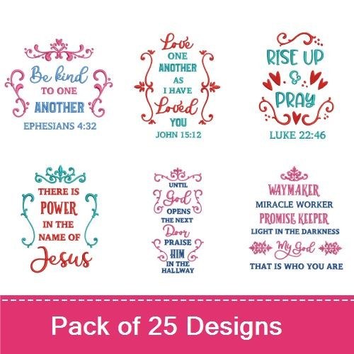 Inspirational Faith Quotes Embroidery Designs Bundle – Be Kind to One Another, Be Still and Know, & More (25 Designs)