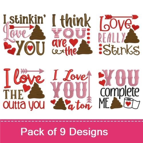 Funny Valentine Love Quotes Embroidery Designs Bundle – Aim Like Cupid, In Case Your Valentine is Crappy & More (9 Designs)