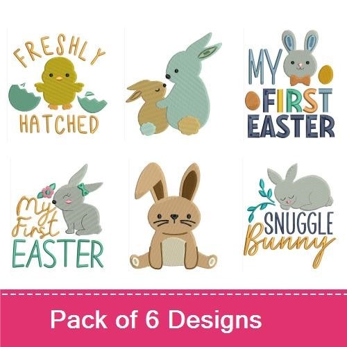 Applique Easter Bunny & Chick Embroidery Designs Bundle – Cute Easter Bunny, Snuggle Bunny, My First Easter & More (6 Designs)